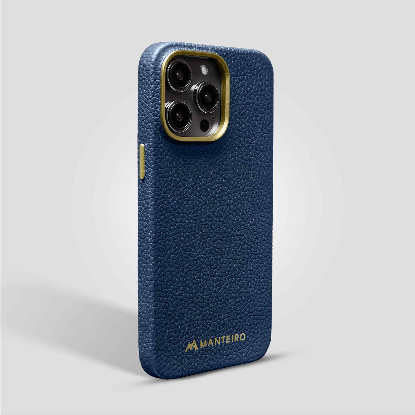 Grain Embossed Leather iPhone 14 Pro Max Case in Dark Blue #color_dark-blue
