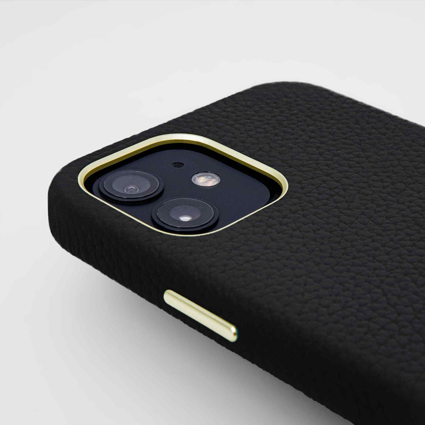 Grain Embossed Leather iPhone 12 Case in Black #color_black