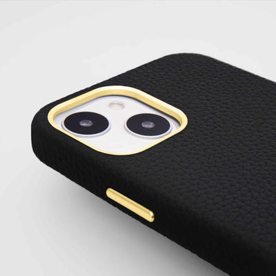 Grain Embossed Leather iPhone 13 Case in Black #color_black