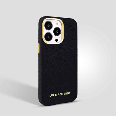 Grain Embossed Leather iPhone 13 Pro Case in Black #color_black