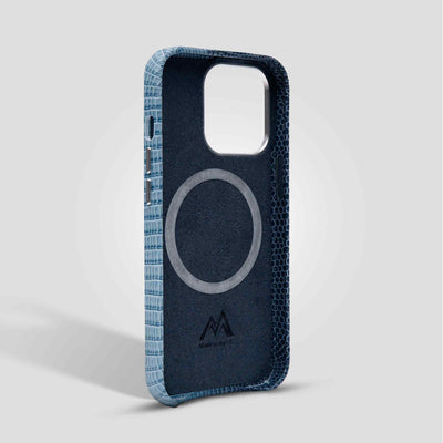Serpent Hue Leather iPhone 13 Case in Blue #color_blue