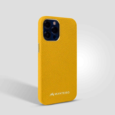 Grain Embossed Leather iPhone 12 Pro Max Case in Canary Yellow #color_canary-yellow
