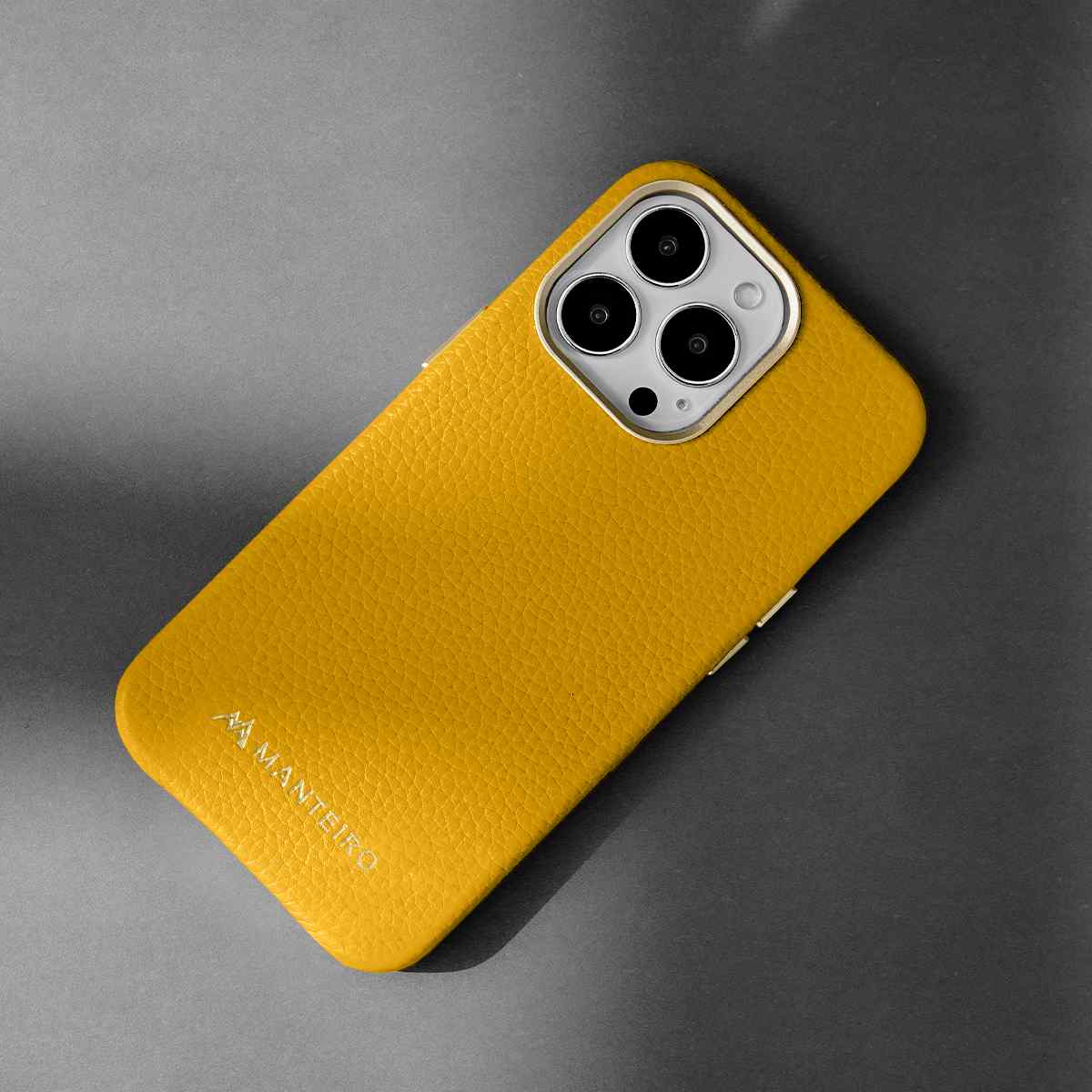Grain Embossed Leather iPhone 13 Pro Case in Canary Yellow #color_canary-yellow