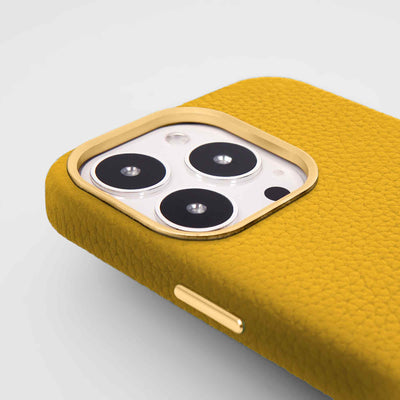 Grain Embossed Leather iPhone 13 Pro Max Case in Canary Yellow #color_canary-yellow