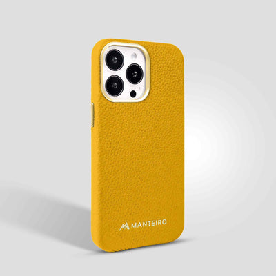 Grain Embossed Leather iPhone 13 Pro Max Case in Canary Yellow #color_canary-yellow