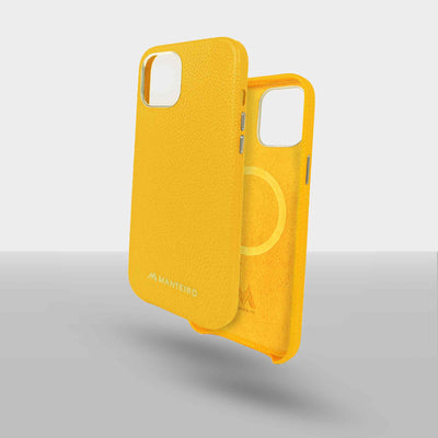 Grain Embossed Leather iPhone 12 Case in Canary Yellow #color_canary-yellow