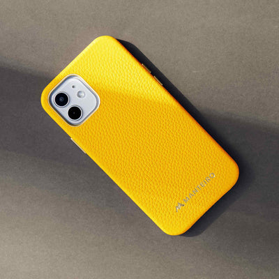 Grain Embossed Leather iPhone 12 Case in Canary Yellow #color_canary-yellow
