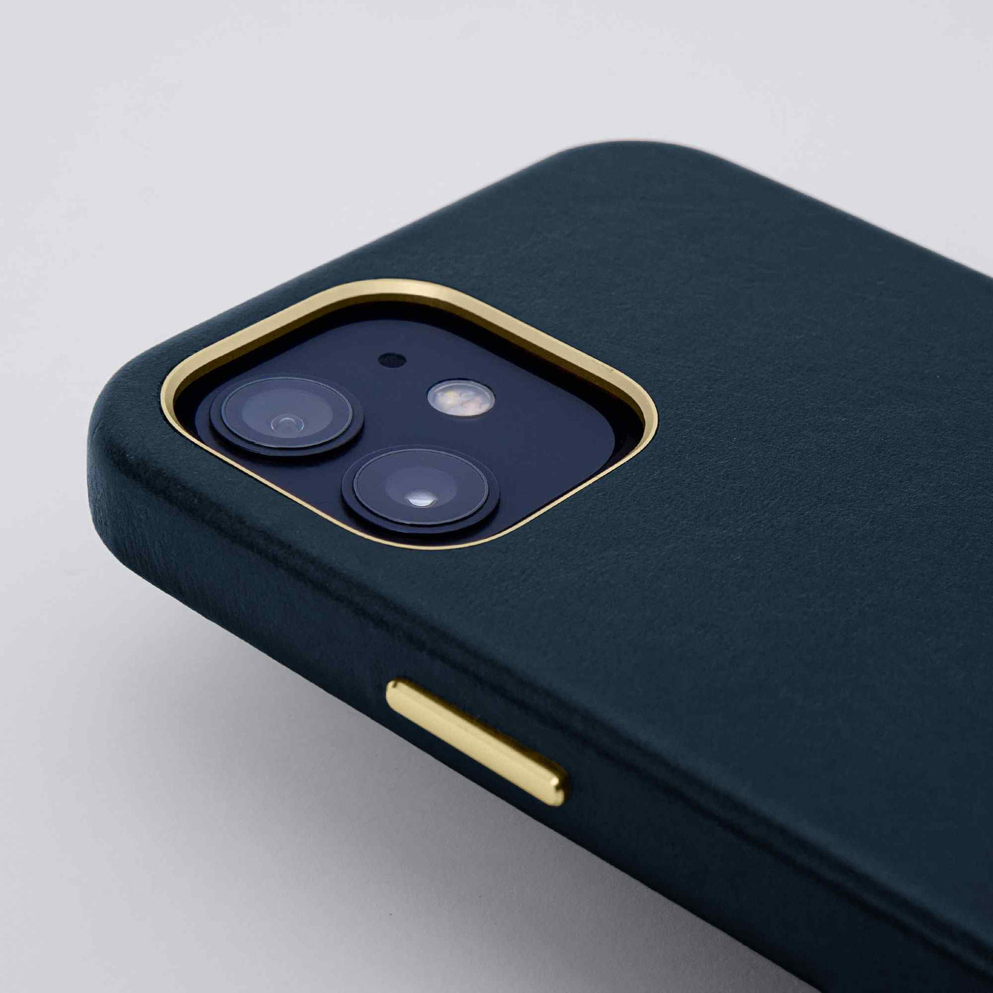 Classic Leather iPhone 12 Case in Cookie Dough #color_charcoal-blue