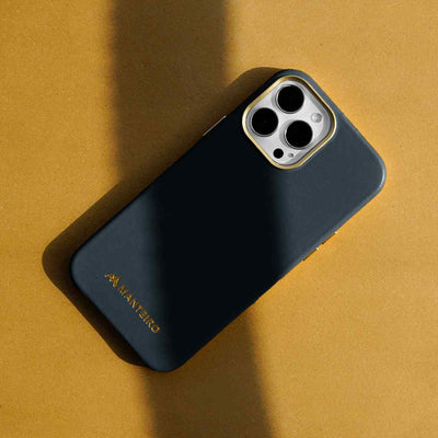 Classic Leather iPhone 13 Pro Case in Charcoal Blue #color_charcoal-blue