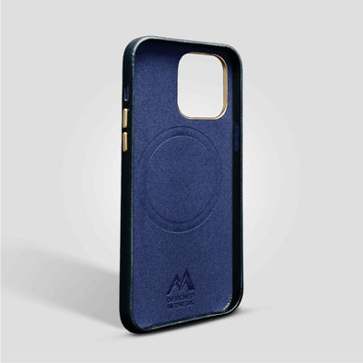 Classic Leather iPhone 14 Pro Case in Charcoal Blue #color_charcoal-blue