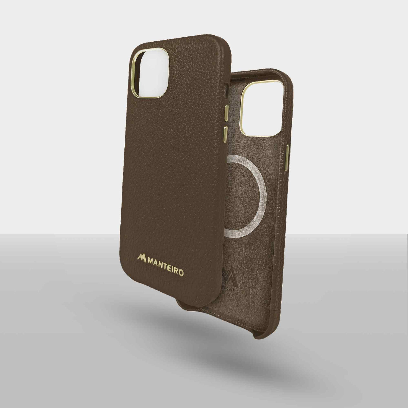 Grain Embossed Leather iPhone 12 Case in Coffee #color_coffee
