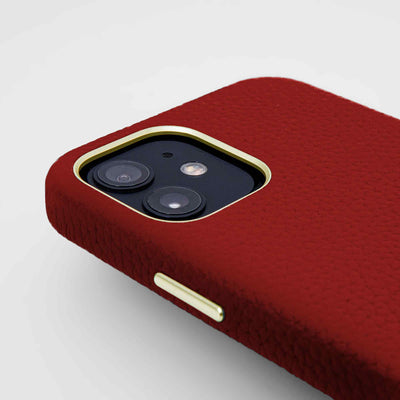 Grain Embossed Leather iPhone 12 Case in Crimson Red #color_crimson-red