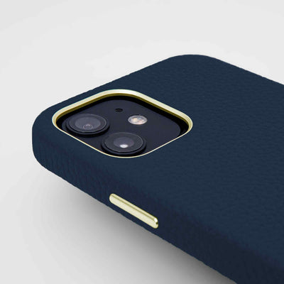 Grain Embossed Leather iPhone 12 Case in Dark Blue #color_dark-blue