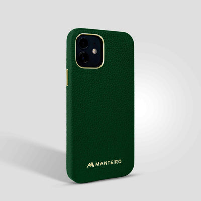 Grain Embossed Leather iPhone 12 Case in Evergreen #color_evergreen