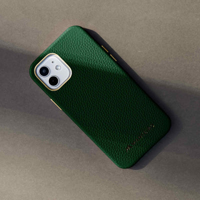 Grain Embossed Leather iPhone 12 Case in Evergreen #color_evergreen