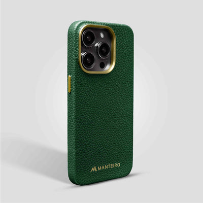 Grain Embossed Leather iPhone 14 Pro Case in Evergreen #color_evergreen
