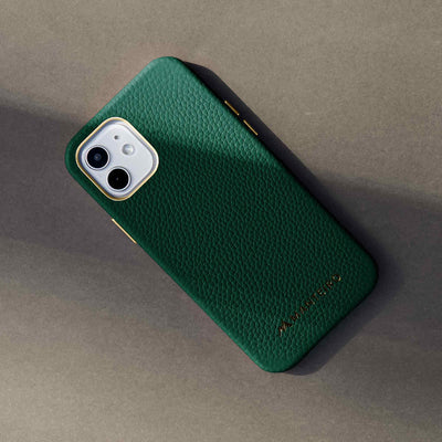 Grain Embossed Leather iPhone 12 Case in Forest Green #color_forest-green