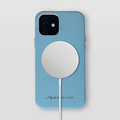 Grain Embossed Leather iPhone 12 Case in Frost Blue #color_frost-blue