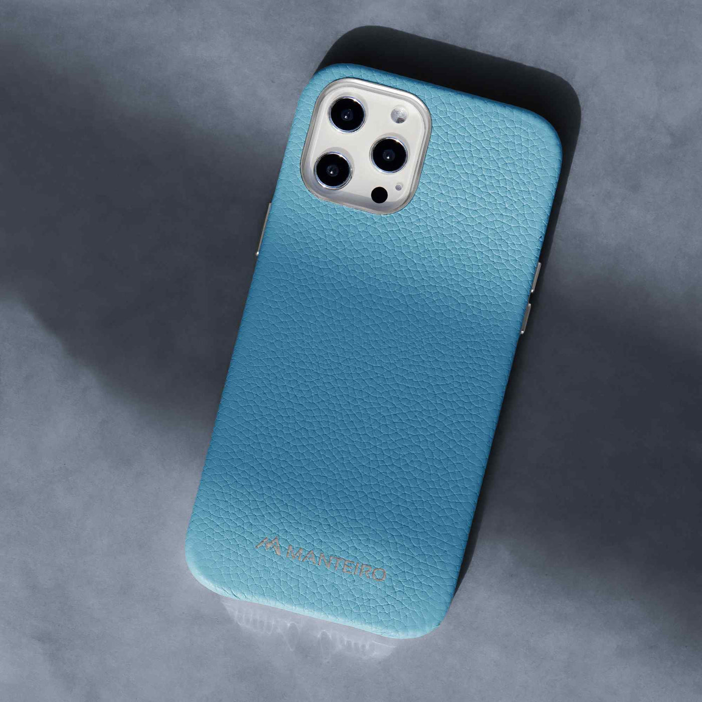 Grain Embossed Leather iPhone 12 Pro Max Case in Frost Blue #color_frost-blue