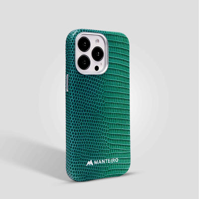 Serpent Hue iPhone 13 Pro Leather Case in Green #color_green