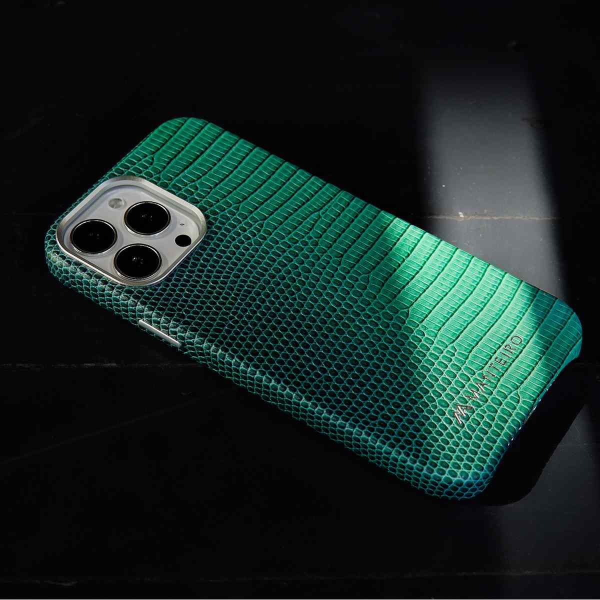 Serpent Hue iPhone 13 Pro Leather Case in Green #color_green