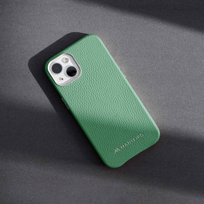Grain Embossed Leather iPhone 13 Case in Jade Green #color_jade-green