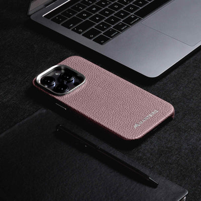 Grain Embossed Leather iPhone 14 Pro Case in Pastel Pink #color_pastel-pink