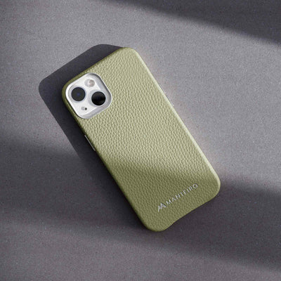 Grain Embossed Leather iPhone 13 Case in Sage Green #color_sage-green