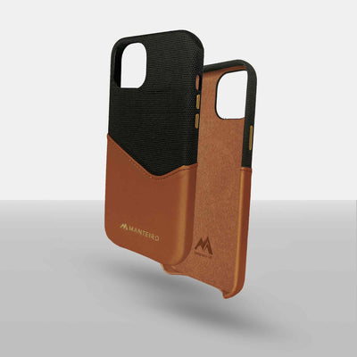 Card Pocket Leather iPhone 13 Case in Amber #color_amber