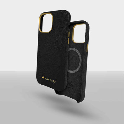 Grain Embossed Leather iPhone 13 Pro Max Case in Black #color_black