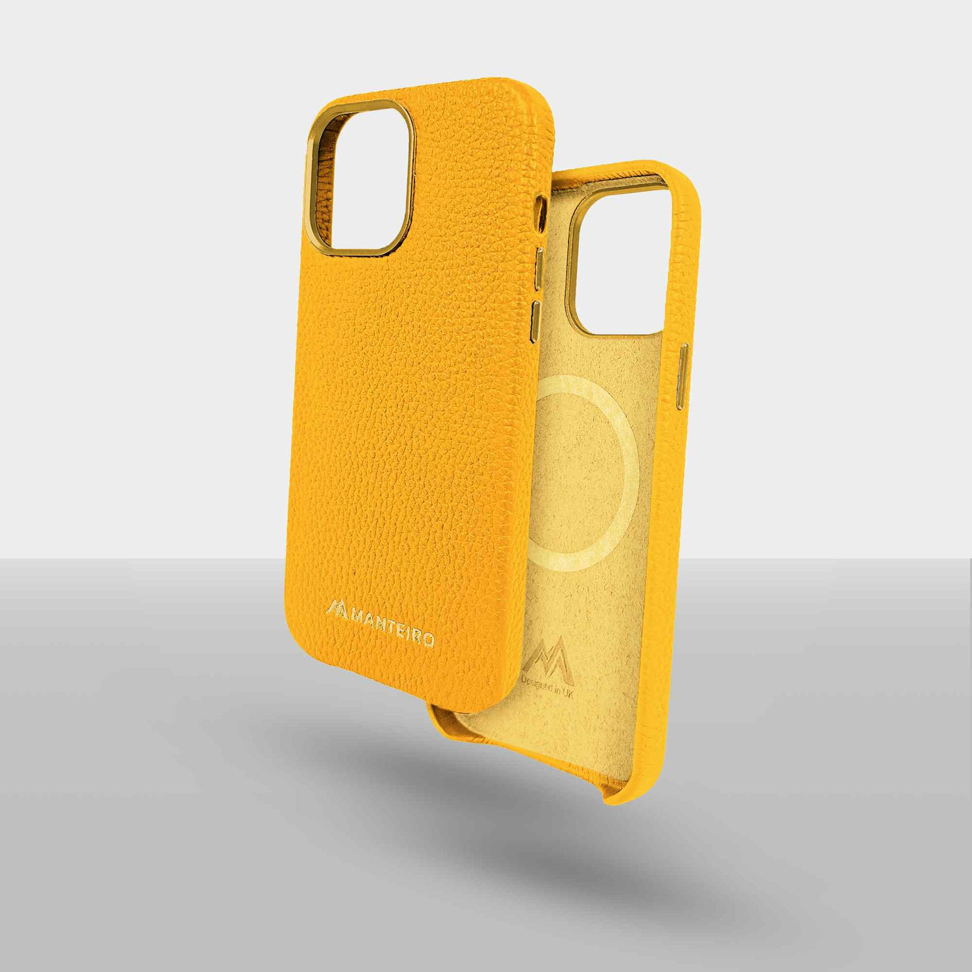 Grain Embossed Leather iPhone 13 Pro Case in Canary Yellow #color_canary-yellow