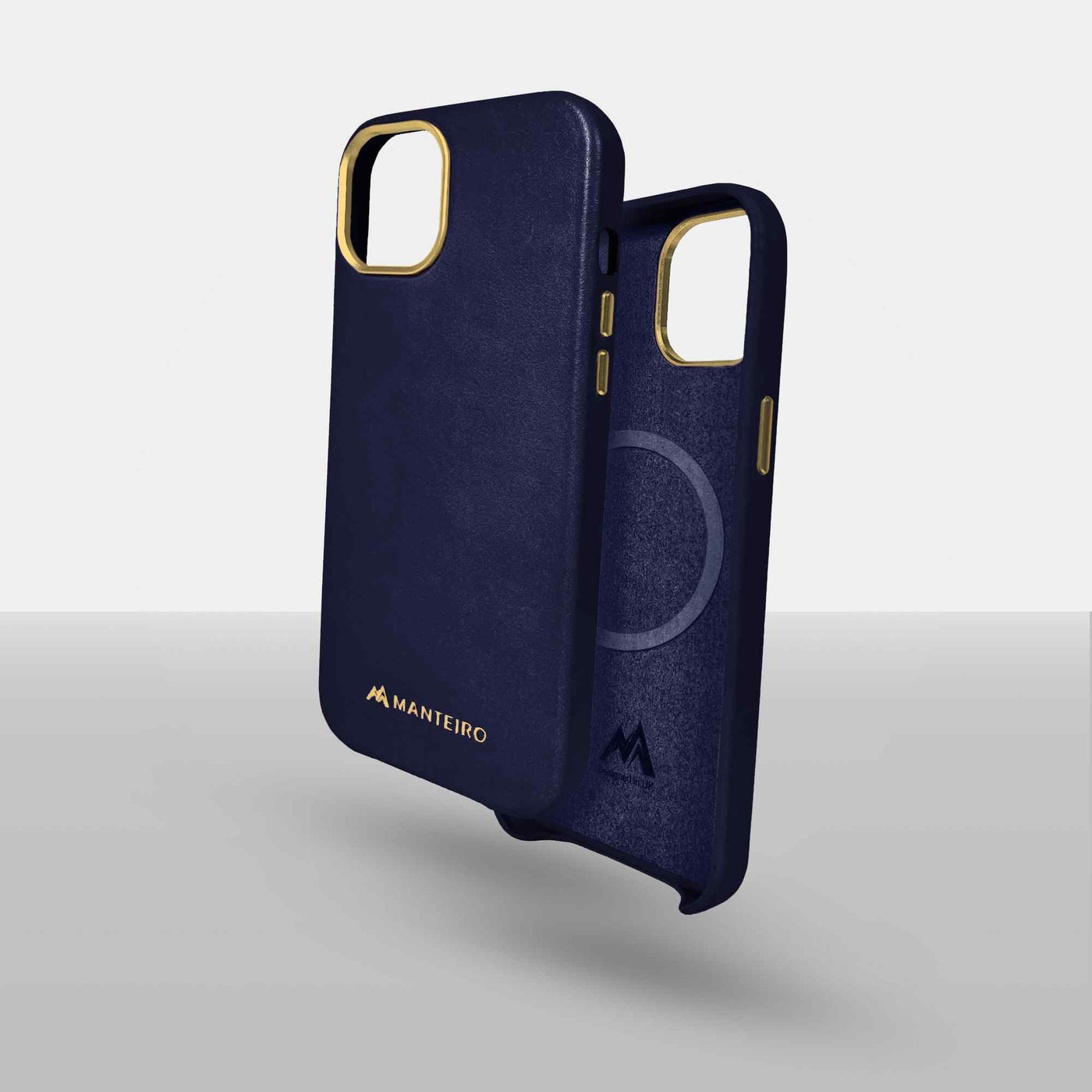 Classic Leather iPhone 13 Case in Charcoal Blue #color_charcoal-blue