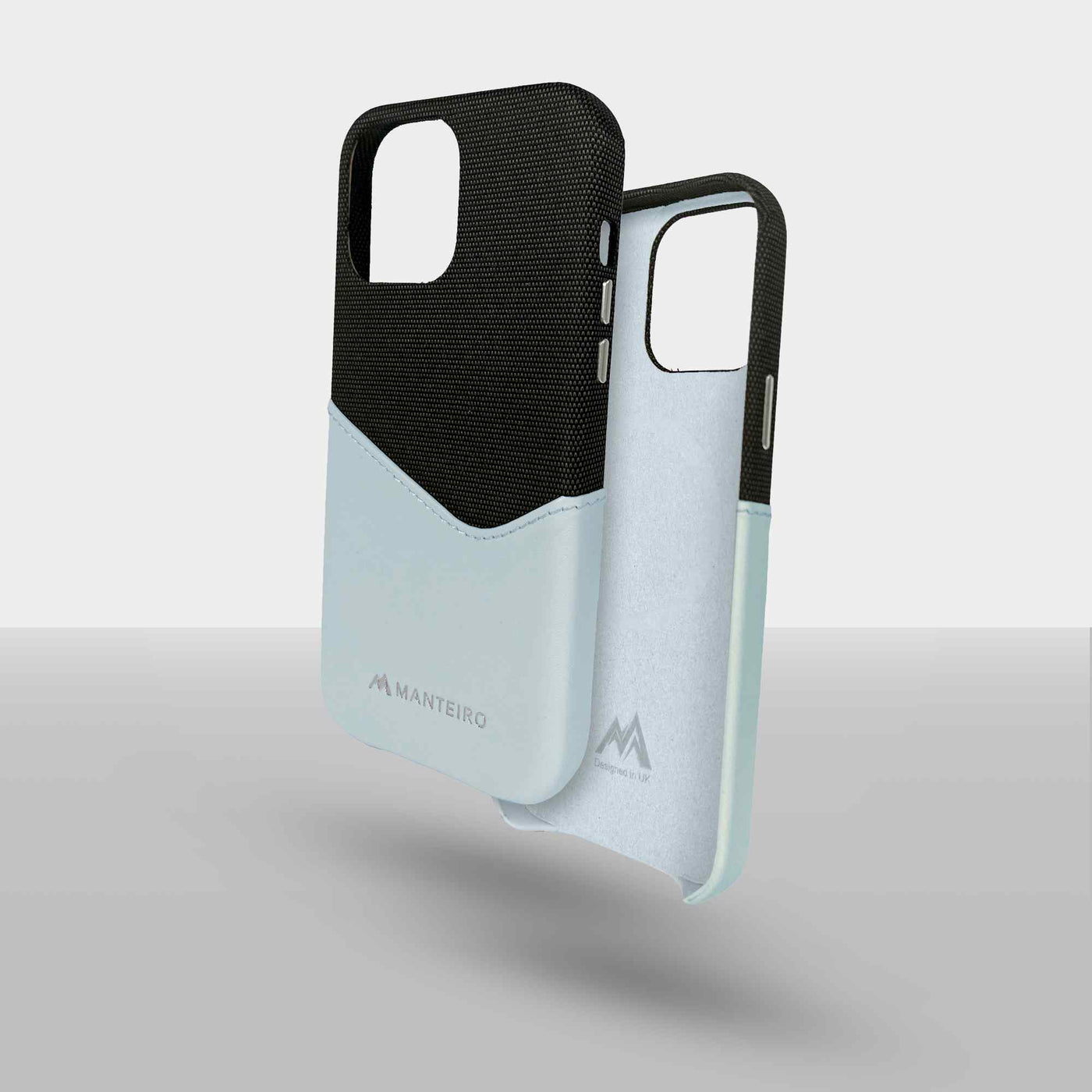 Card Pocket Leather iPhone 13 Pro Case in Cyan #color_cyan