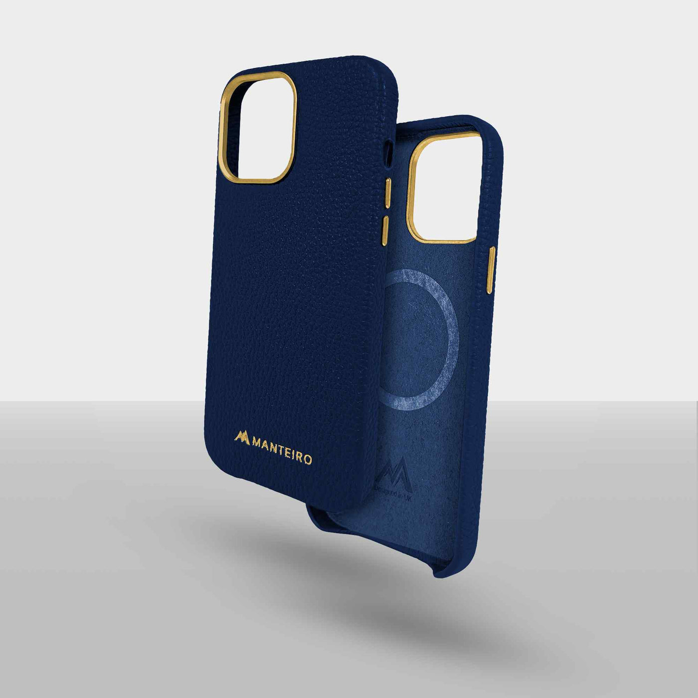 Grain Embossed Leather iPhone 13 Pro Case in Dark Blue #color_dark-blue