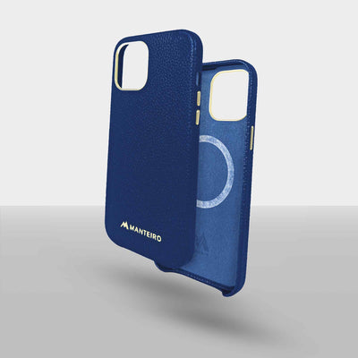Grain Embossed Leather iPhone 12 Pro Max Case in Dark Blue #color_dark-blue