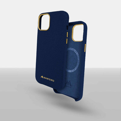 Grain Embossed Leather iPhone 13 Case in Dark Blue #color_dark-blue