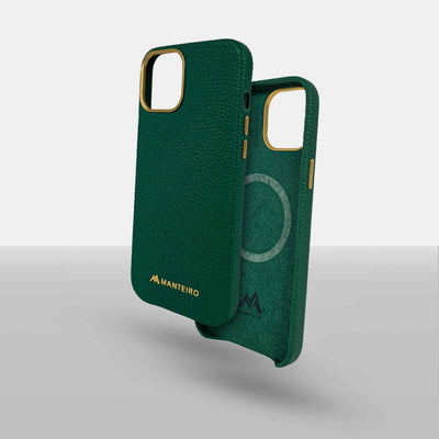 Grain Embossed Leather iPhone 13 Case in Evergreen #color_evergreen