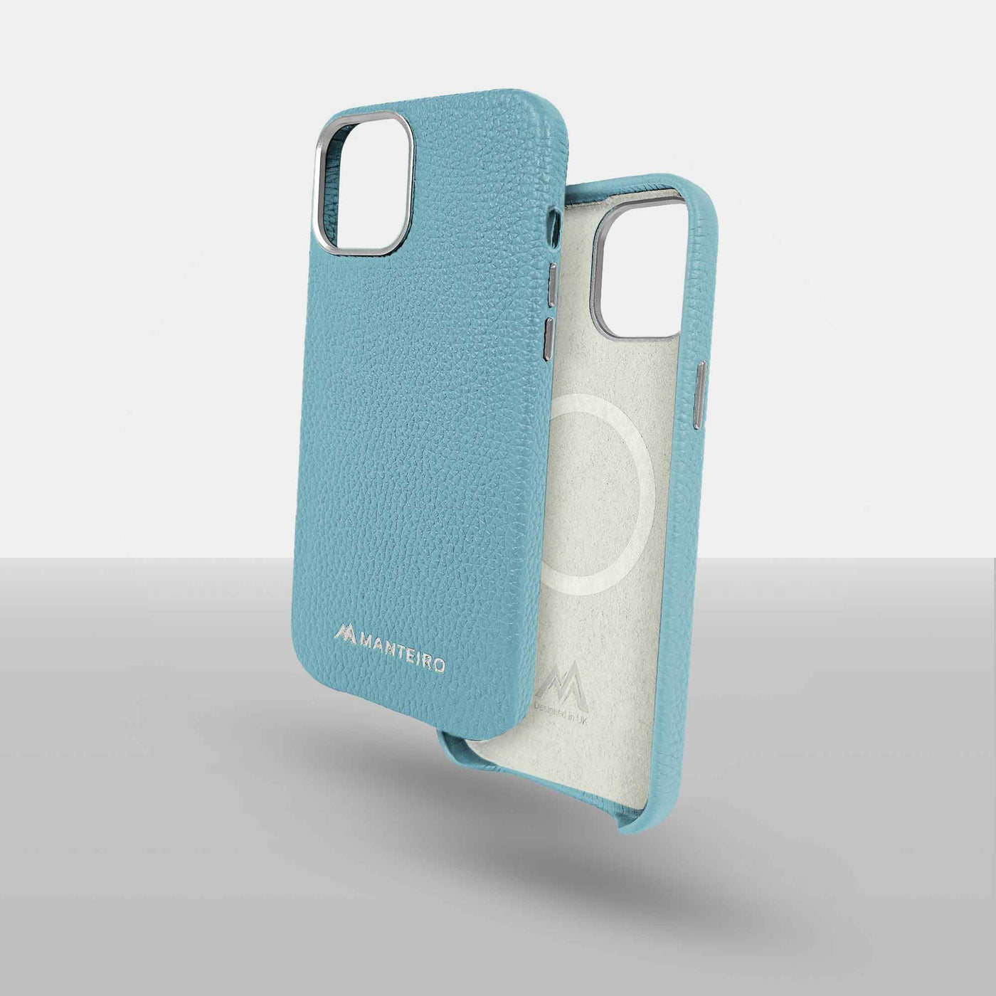 Grain Embossed Leather iPhone 13 Case in Frost Blue #color_frost-blue