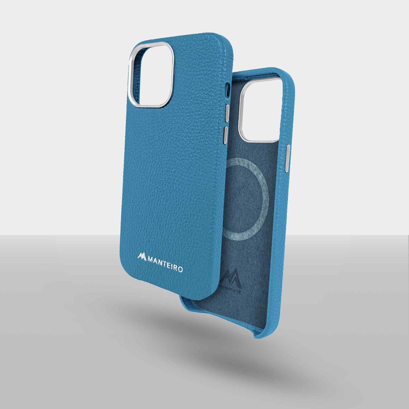 Grain Embossed Leather iPhone 13 Pro Case in Saxe Blue #color_saxe-blue